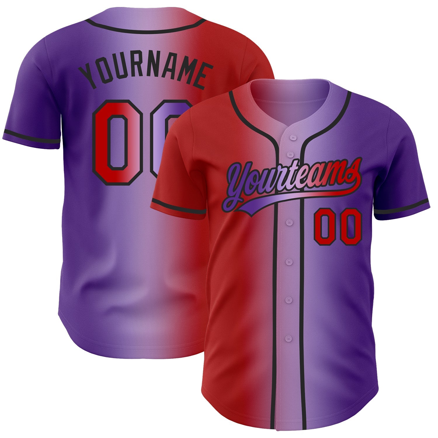 Custom Purple Red Light Purple-Black Authentic Gradient Fashion Baseball Jersey - Main View