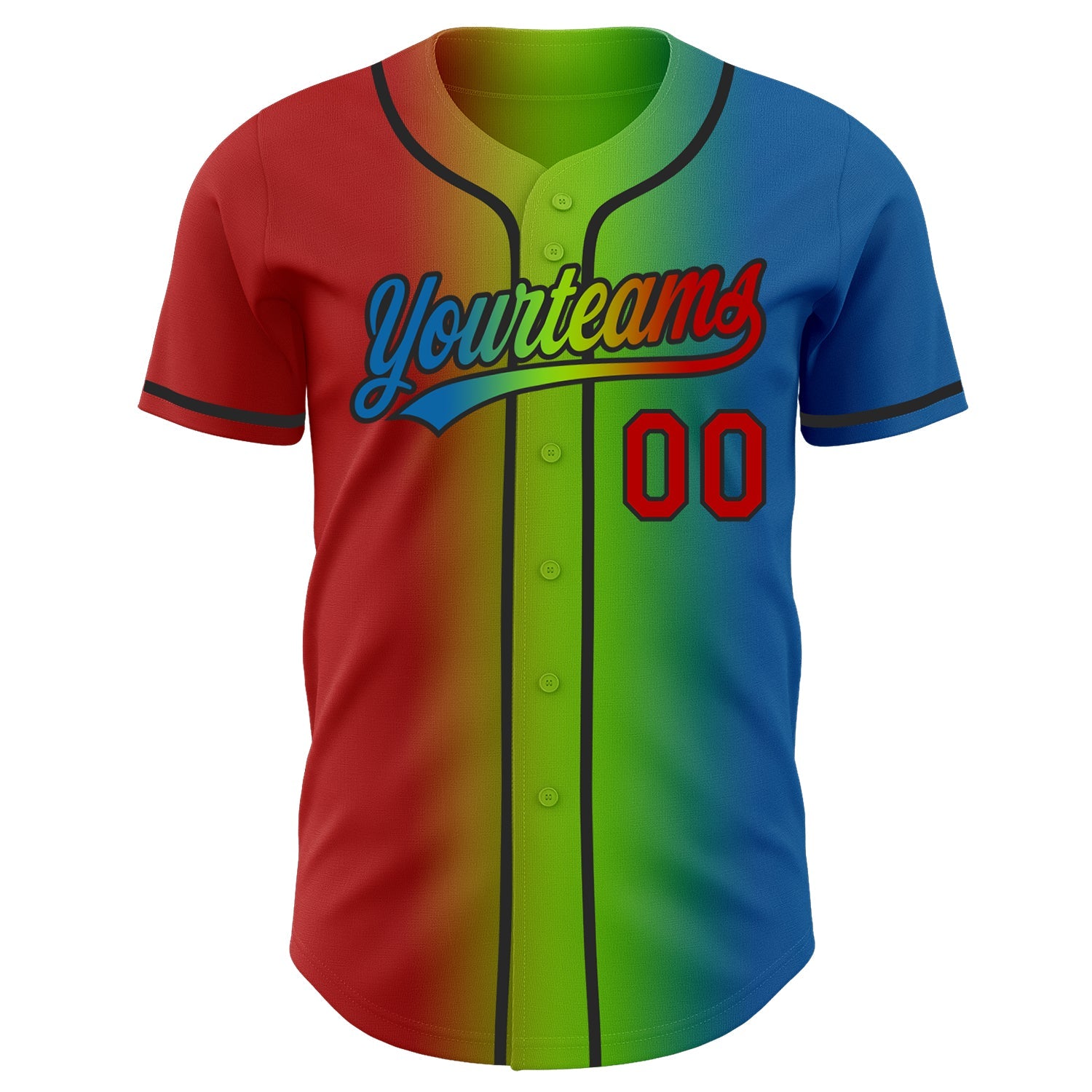 Custom Blue Red Neon Green-Black Authentic Gradient Fashion Baseball Jersey view 3