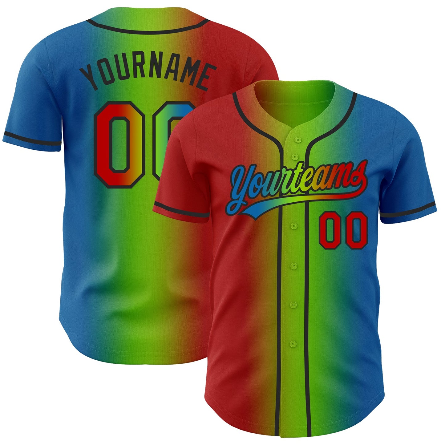 Custom Blue Red Neon Green-Black Authentic Gradient Fashion Baseball Jersey - Main View
