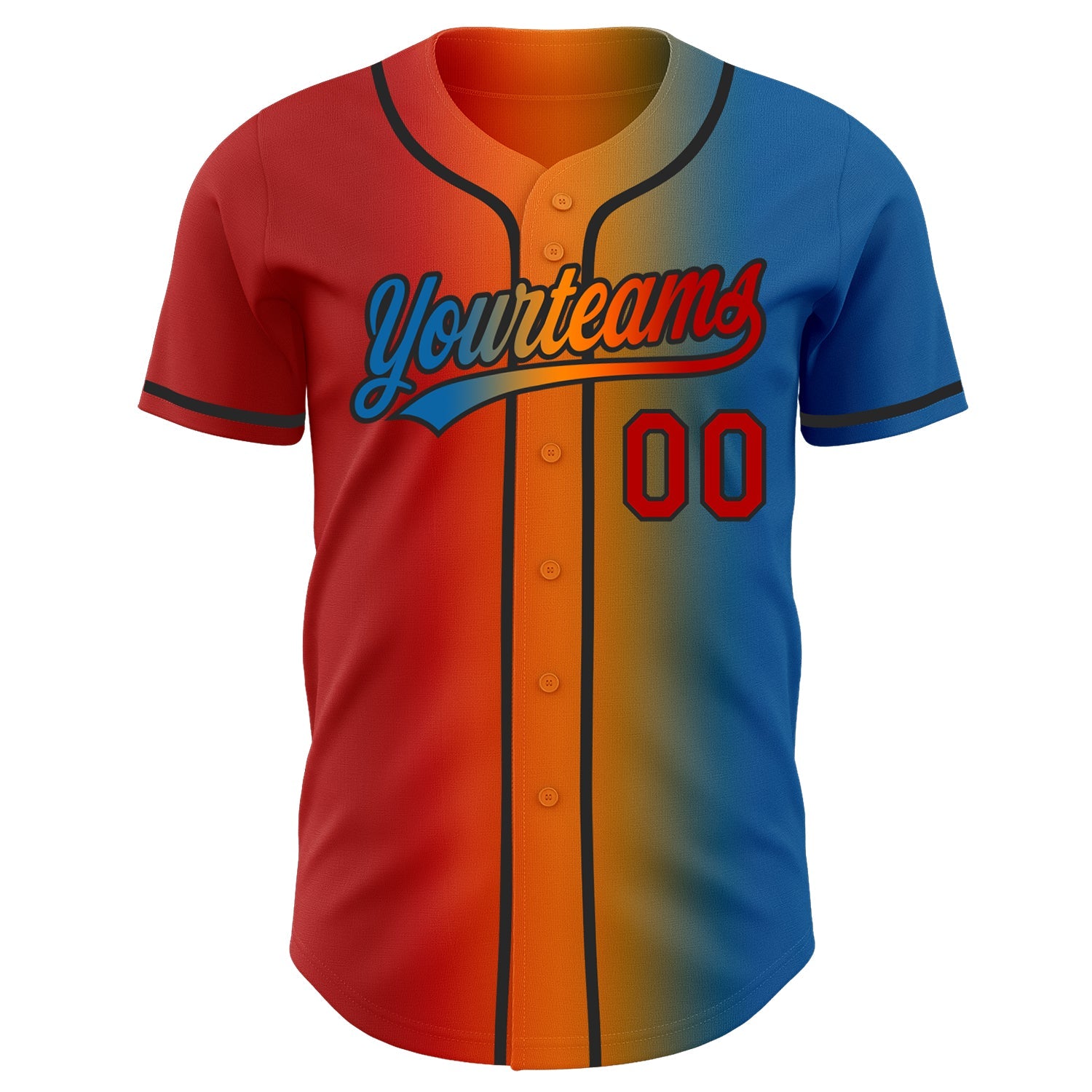 Custom Blue Red Bay Orange-Black Authentic Gradient Fashion Baseball Jersey view 3