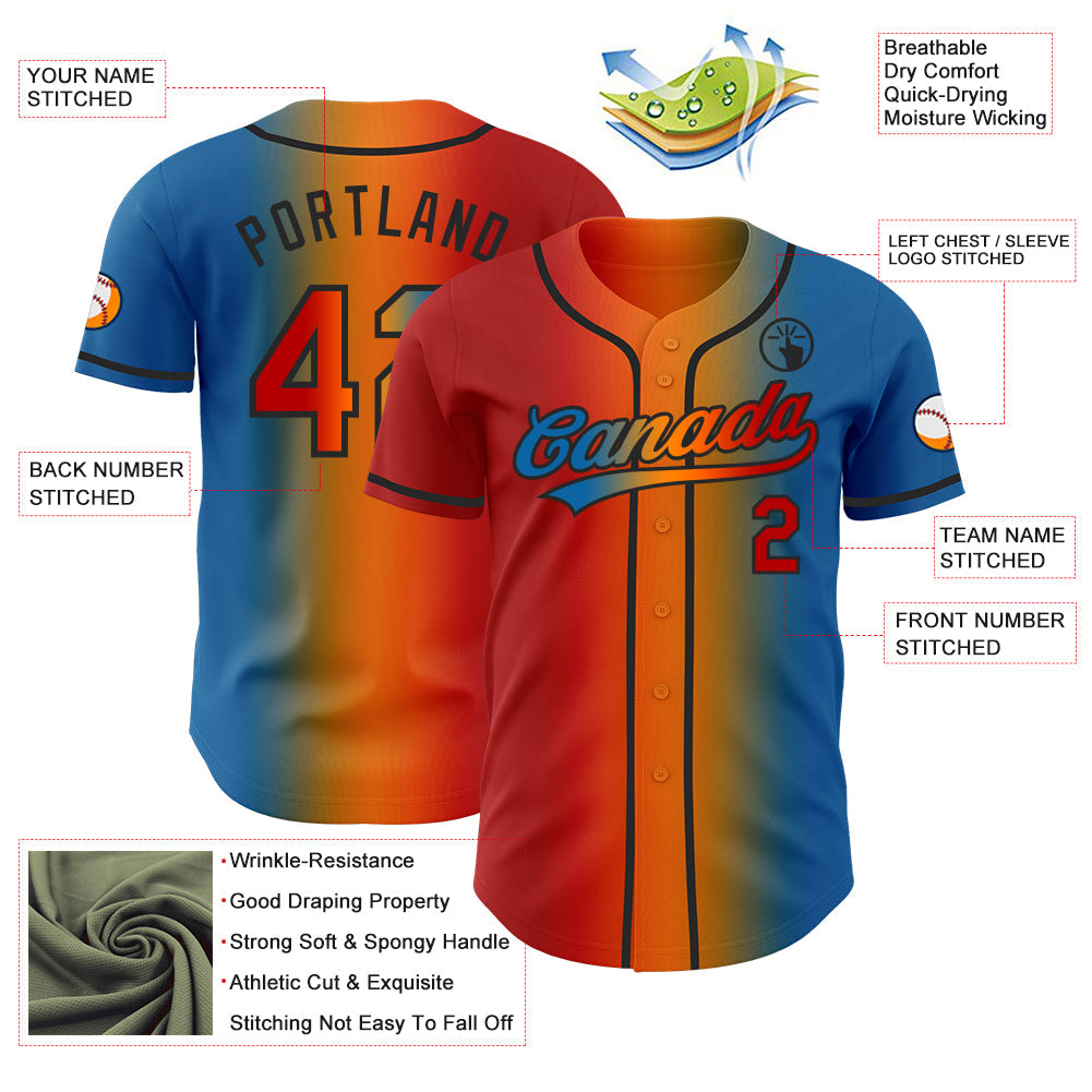 Custom Blue Red Bay Orange-Black Authentic Gradient Fashion Baseball Jersey view 4