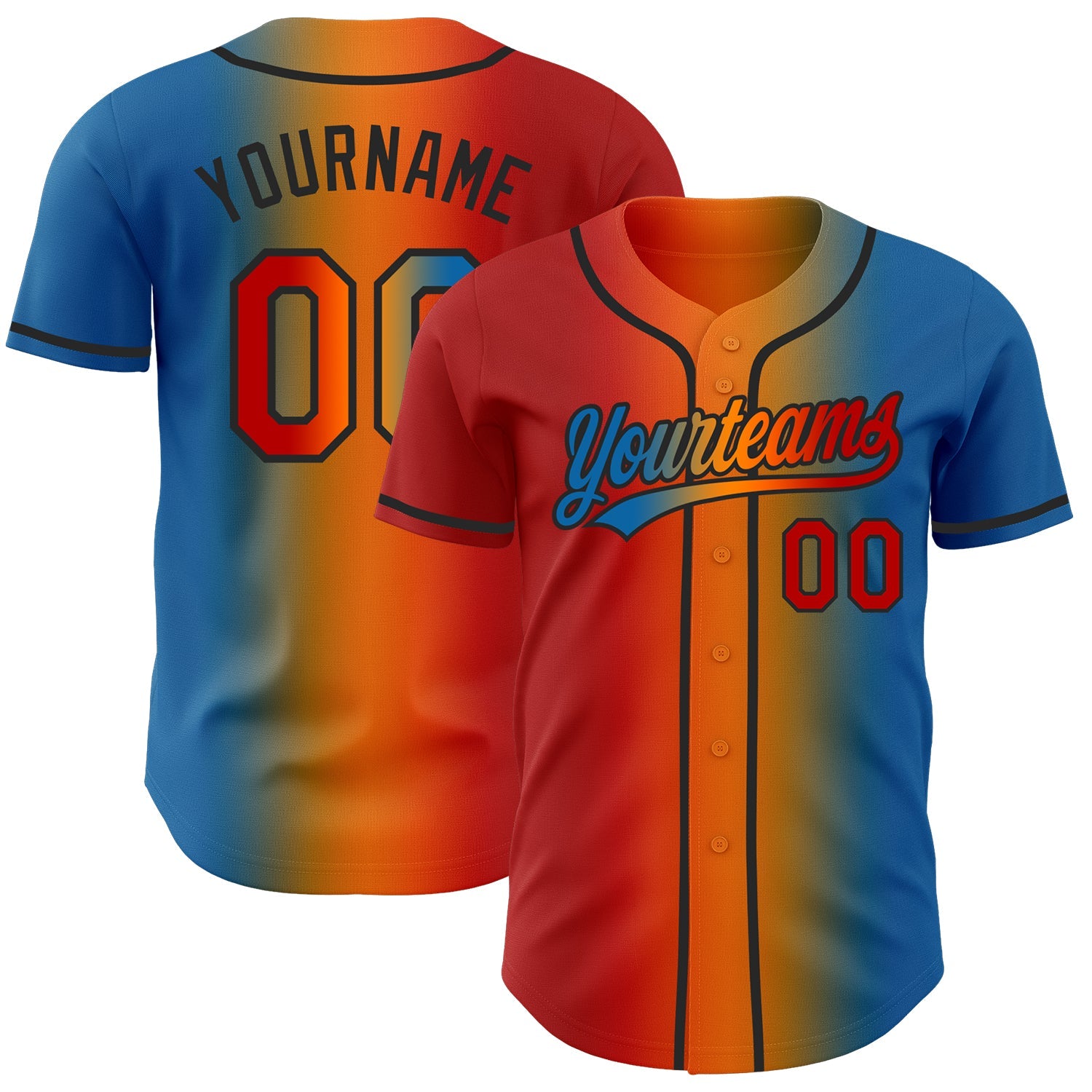 Custom Blue Red Bay Orange-Black Authentic Gradient Fashion Baseball Jersey - Main View