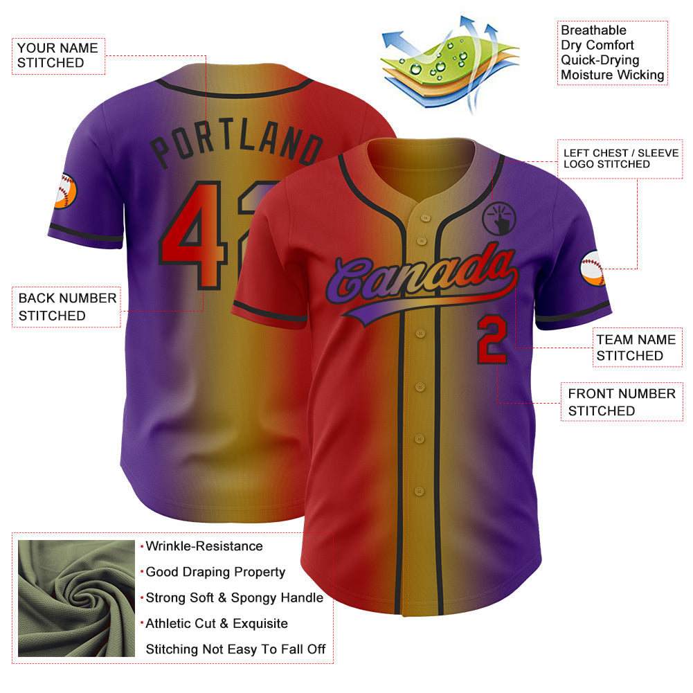 Custom Purple Red Old Gold-Black Authentic Gradient Fashion Baseball Jersey view 4