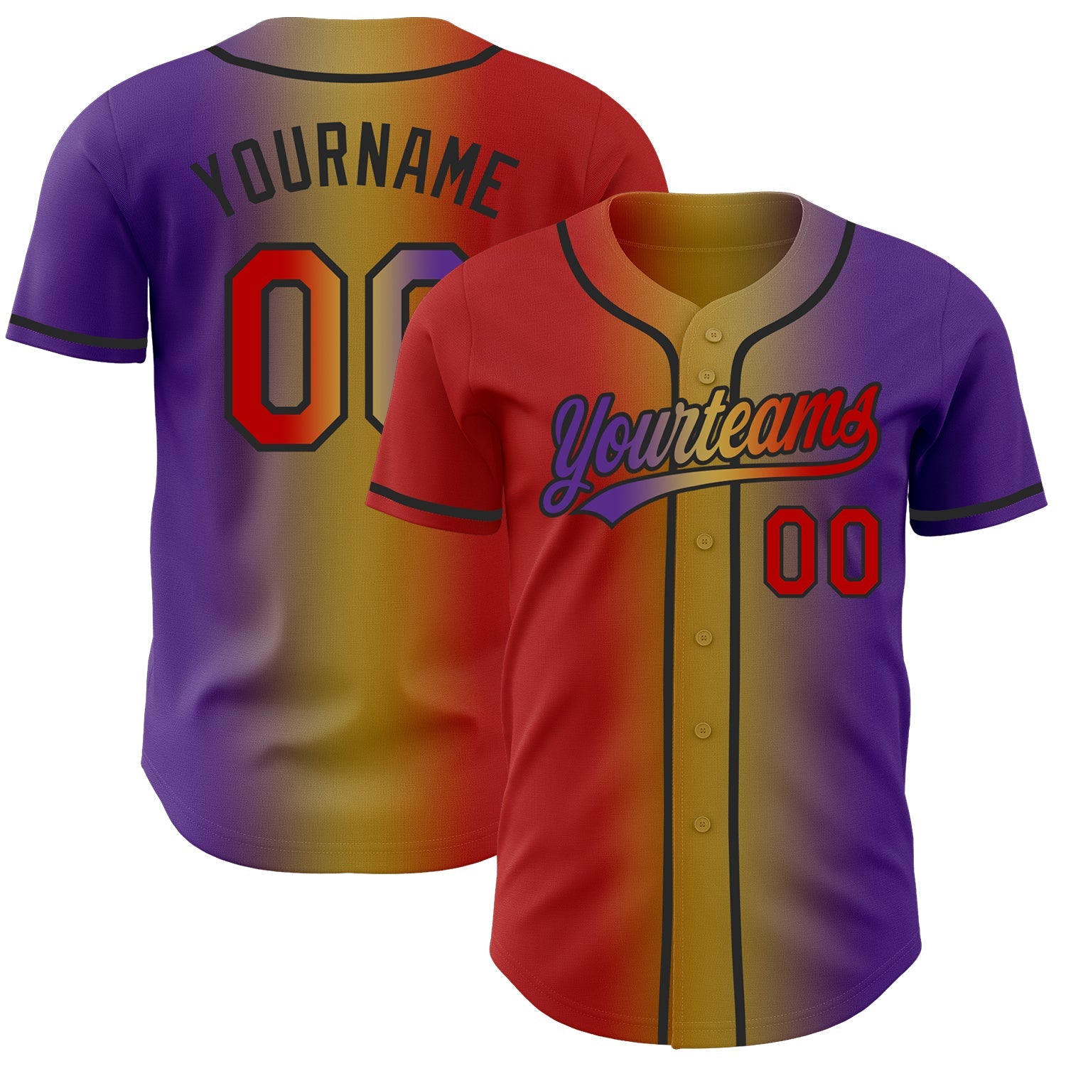 Custom Purple Red Old Gold-Black Authentic Gradient Fashion Baseball Jersey - Main View