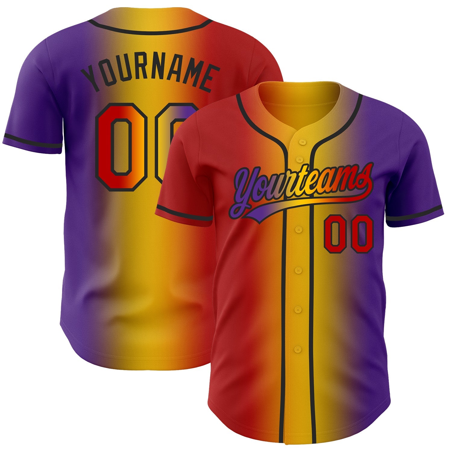 Custom Purple Red Yellow-Black Authentic Gradient Fashion Baseball Jersey - Main View