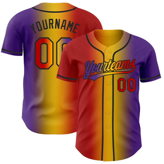 Custom Purple Red Yellow-Black Authentic Gradient Fashion Baseball Jersey - Main View