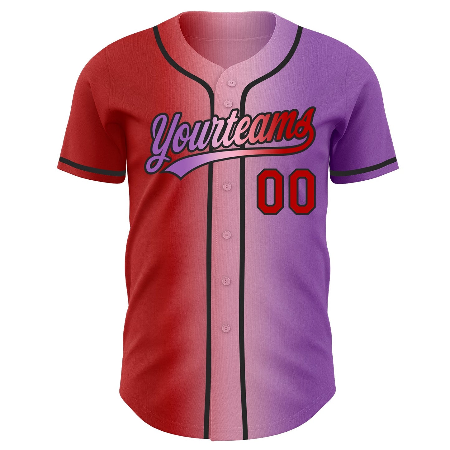 Custom Medium Purple Red Light Pink-Black Authentic Gradient Fashion Baseball Jersey view 3
