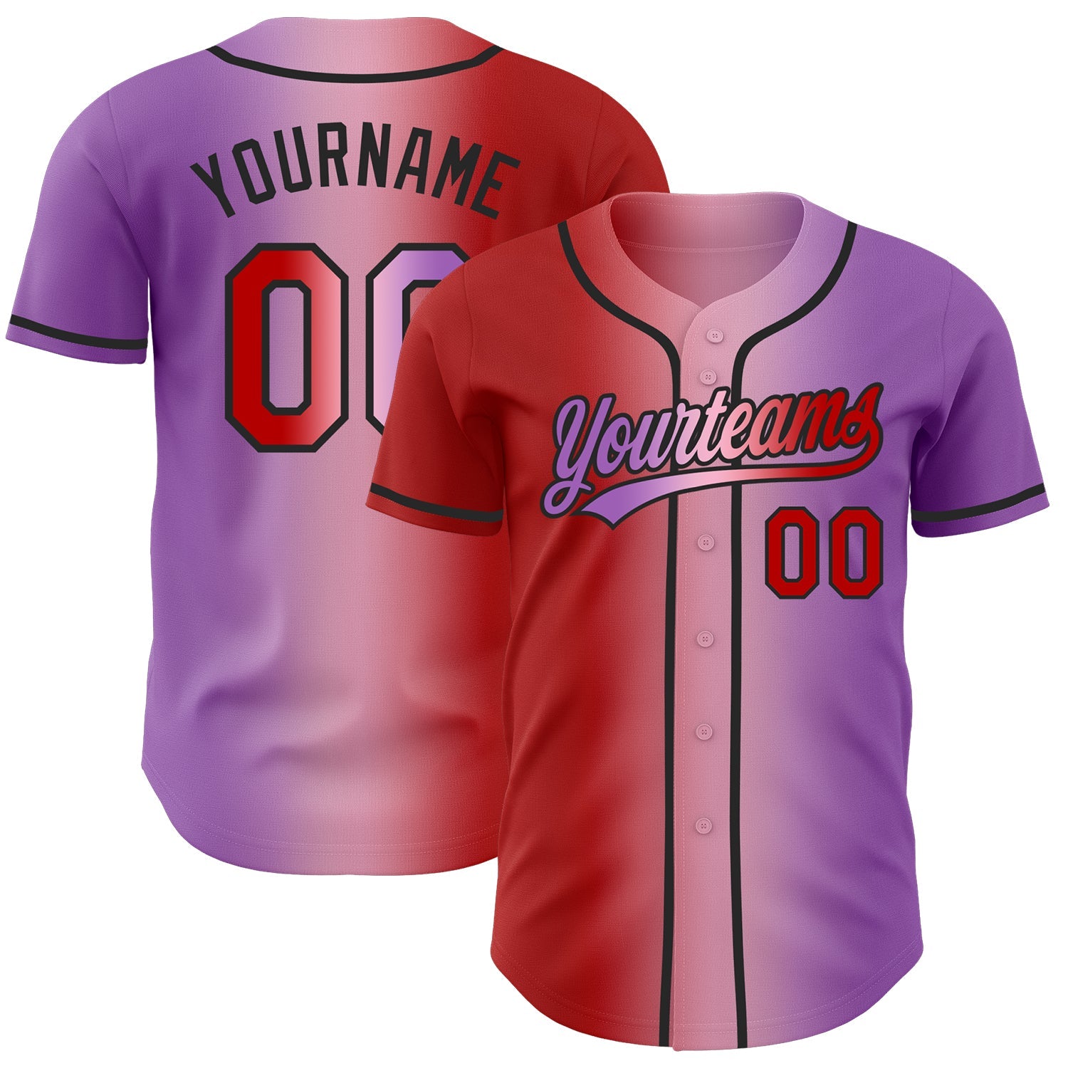 Custom Medium Purple Red Light Pink-Black Authentic Gradient Fashion Baseball Jersey - Main View