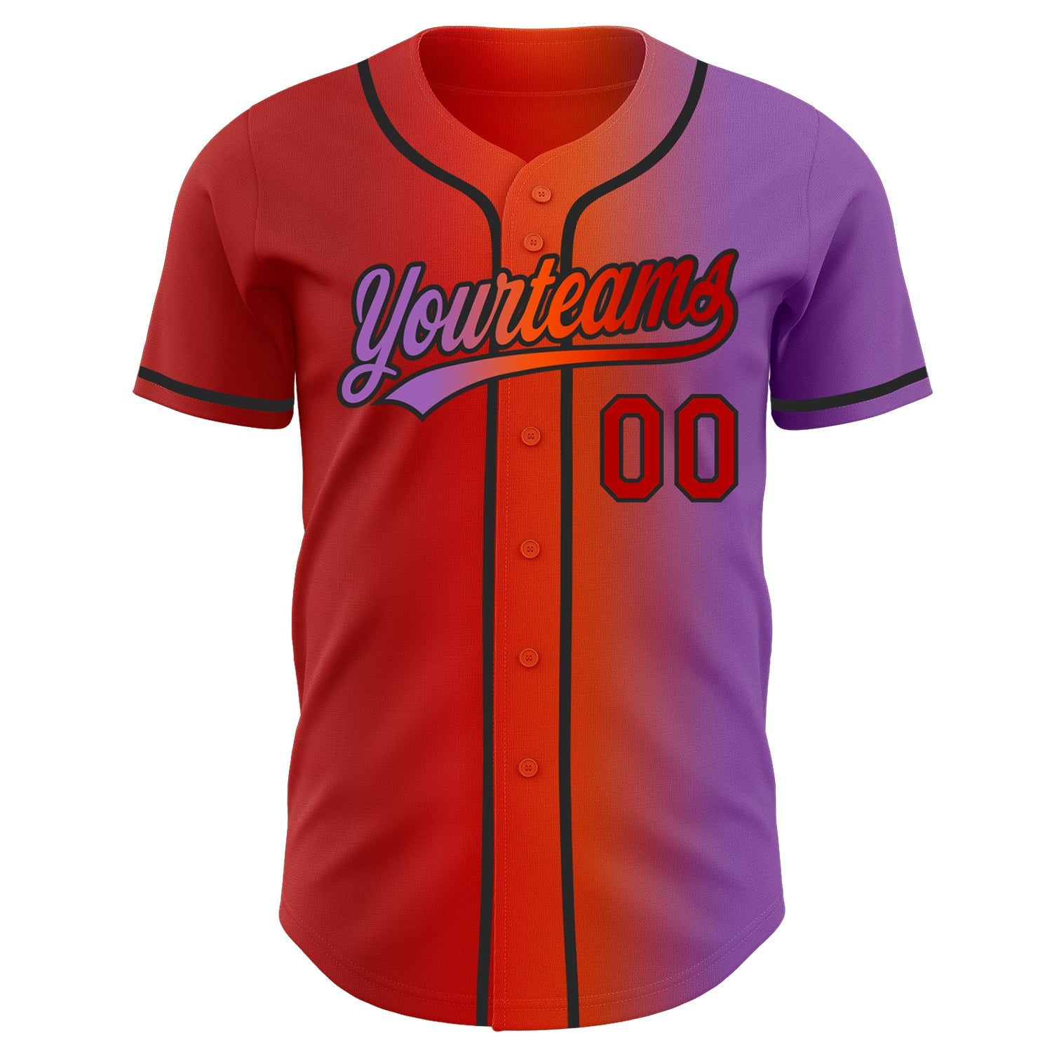 Custom Medium Purple Red Orange-Black Authentic Gradient Fashion Baseball Jersey view 3