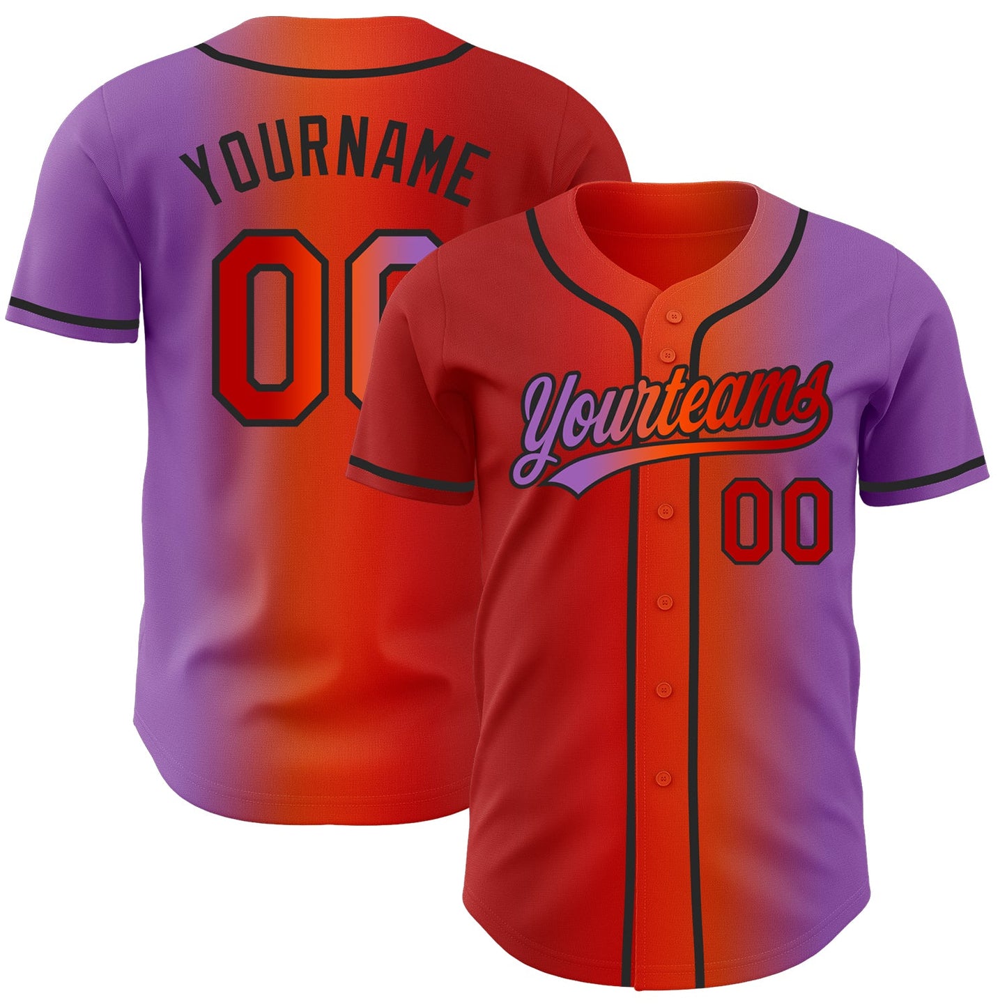 Custom Medium Purple Red Orange-Black Authentic Gradient Fashion Baseball Jersey - Main View
