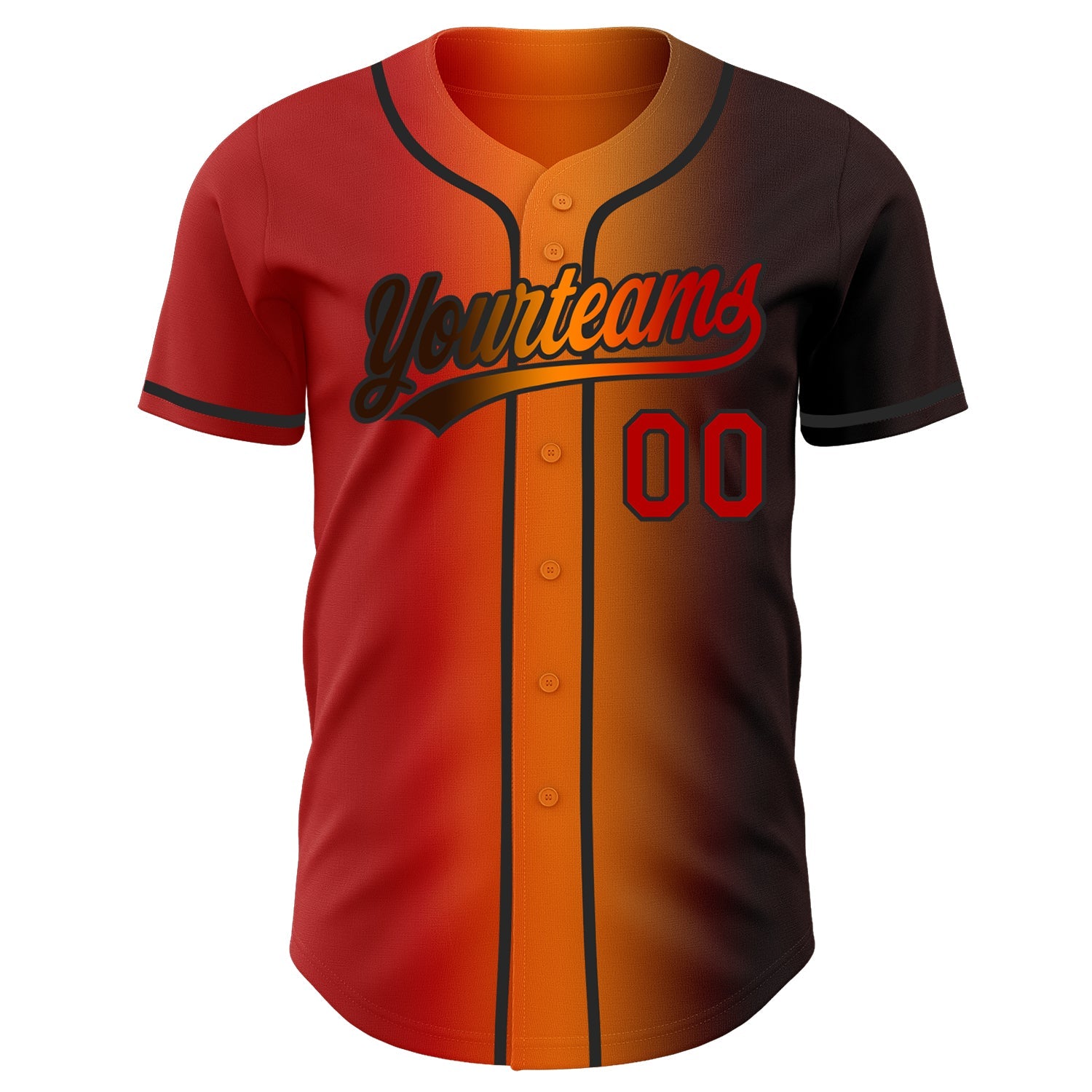 Custom Brown Red Bay Orange-Black Authentic Gradient Fashion Baseball Jersey view 3