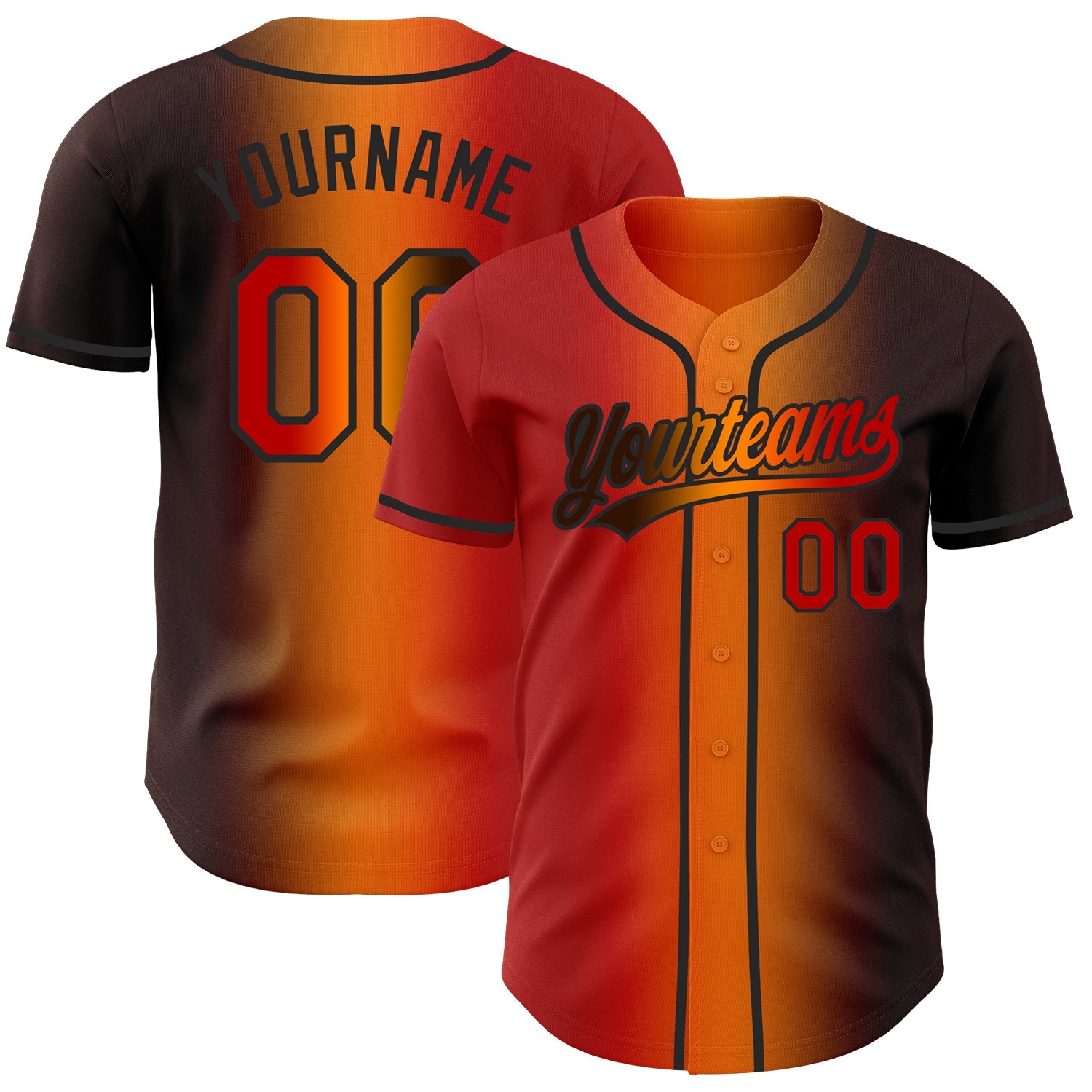 Custom Brown Red Bay Orange-Black Authentic Gradient Fashion Baseball Jersey - Main View