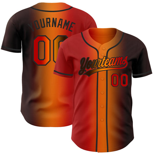 Custom Brown Red Bay Orange-Black Authentic Gradient Fashion Baseball Jersey - Main View
