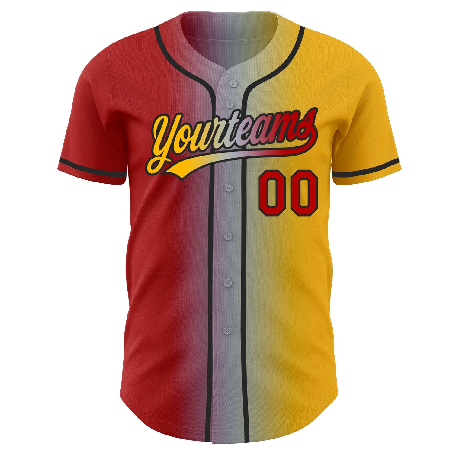 Custom Gold Red Gray-Black Authentic Gradient Fashion Baseball Jersey view 3