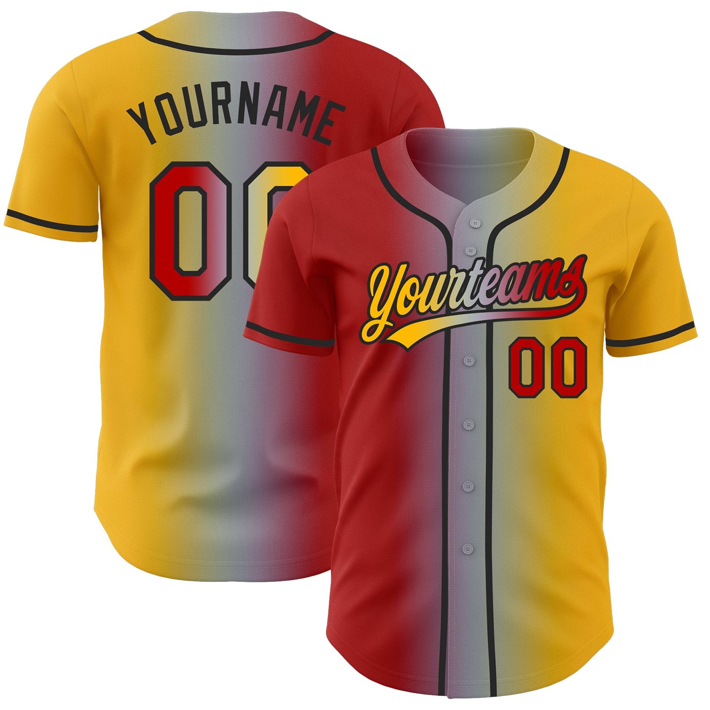 Custom Gold Red Gray-Black Authentic Gradient Fashion Baseball Jersey - Main View