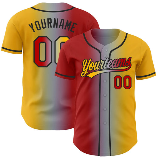 Custom Gold Red Gray-Black Authentic Gradient Fashion Baseball Jersey - Main View