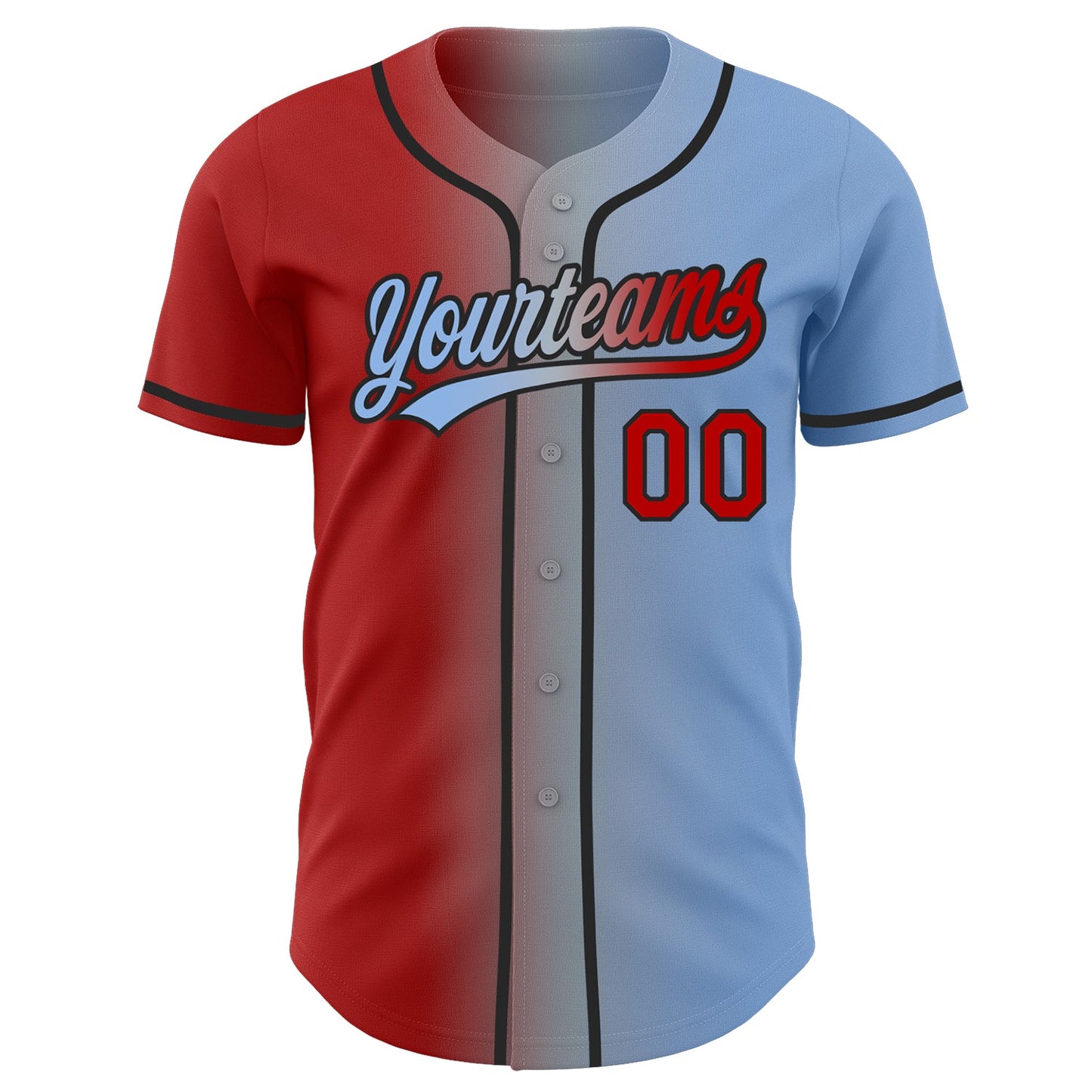 Custom Light Blue Red Gray-Black Authentic Gradient Fashion Baseball Jersey view 3