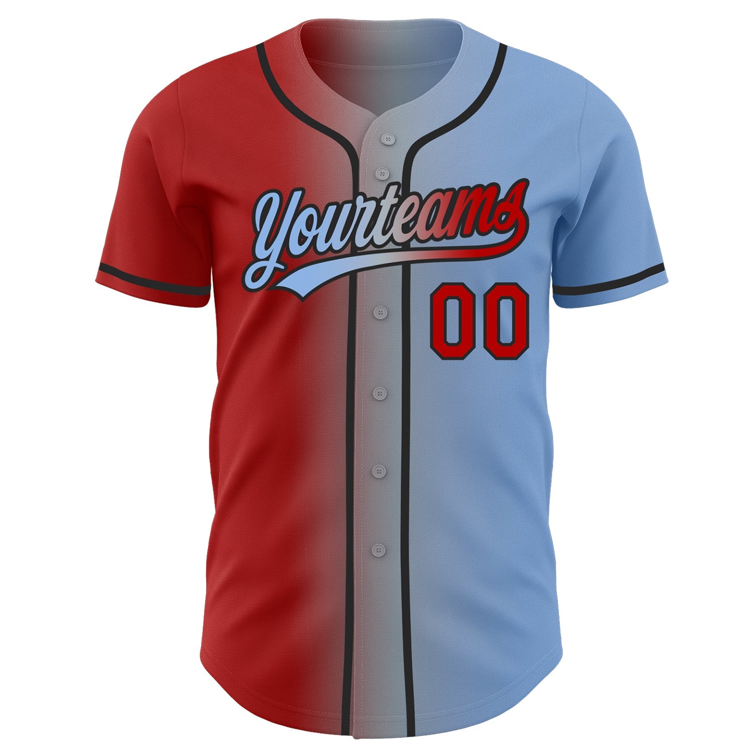 Custom Light Blue Red Gray-Black Authentic Gradient Fashion Baseball Jersey view 3