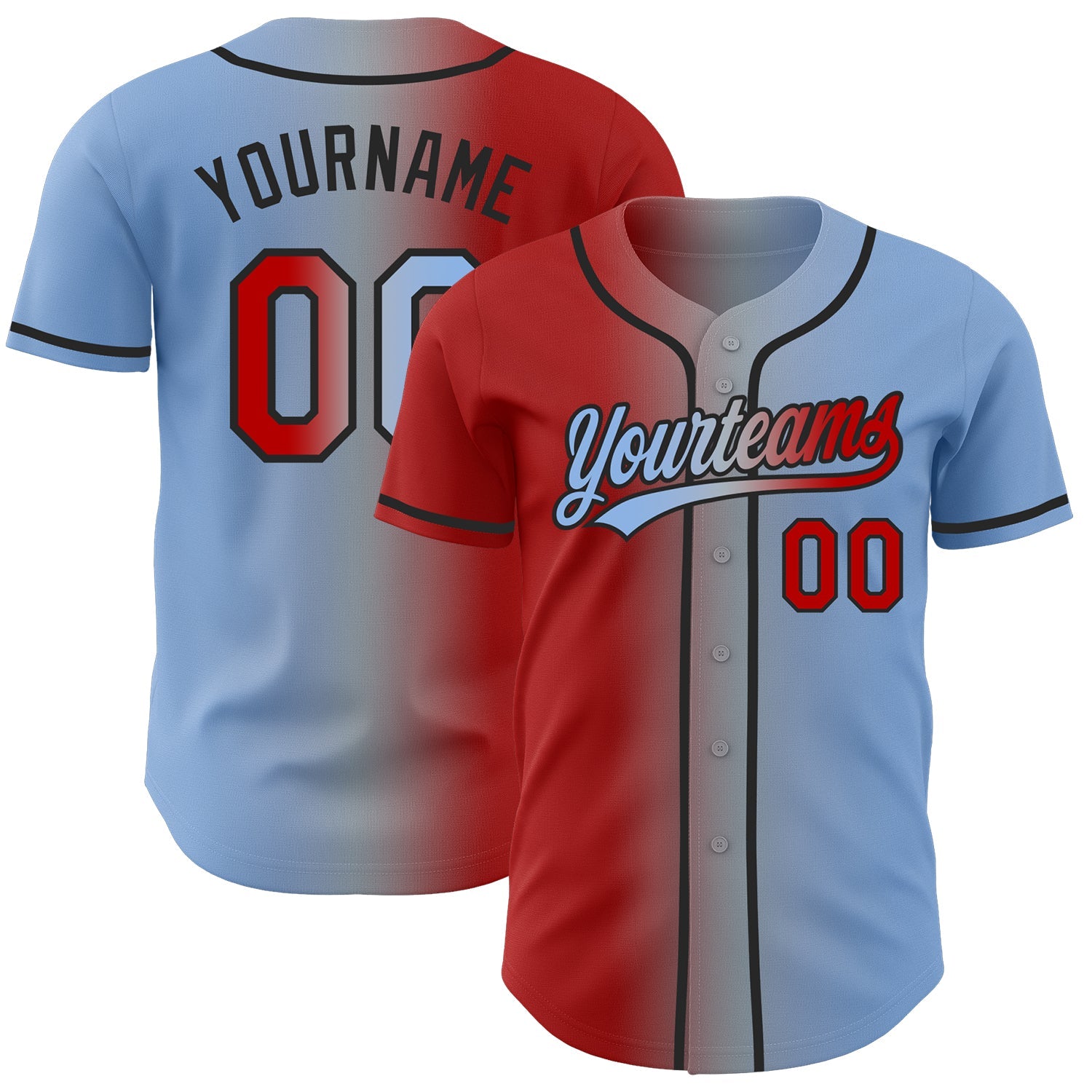 Custom Light Blue Red Gray-Black Authentic Gradient Fashion Baseball Jersey - Main View