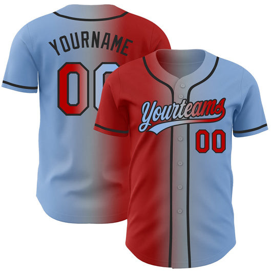 Custom Light Blue Red Gray-Black Authentic Gradient Fashion Baseball Jersey - Main View