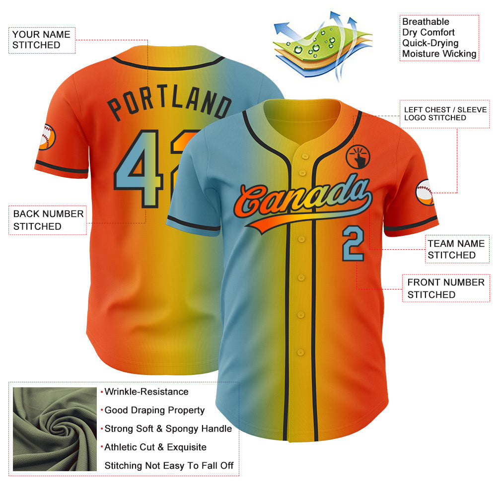 Custom Orange Shadow Blue Yellow-Black Authentic Gradient Fashion Baseball Jersey view 4