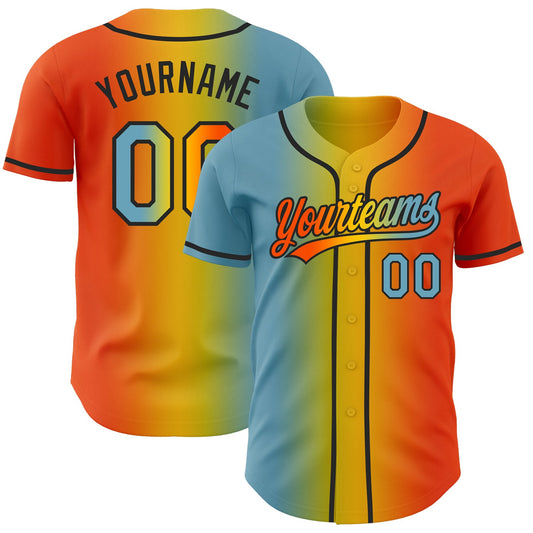 Custom Orange Shadow Blue Yellow-Black Authentic Gradient Fashion Baseball Jersey - Main View