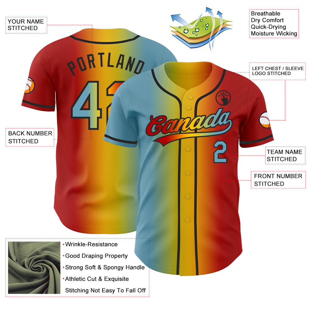 Custom Red Shadow Blue Yellow-Black Authentic Gradient Fashion Baseball Jersey view 4