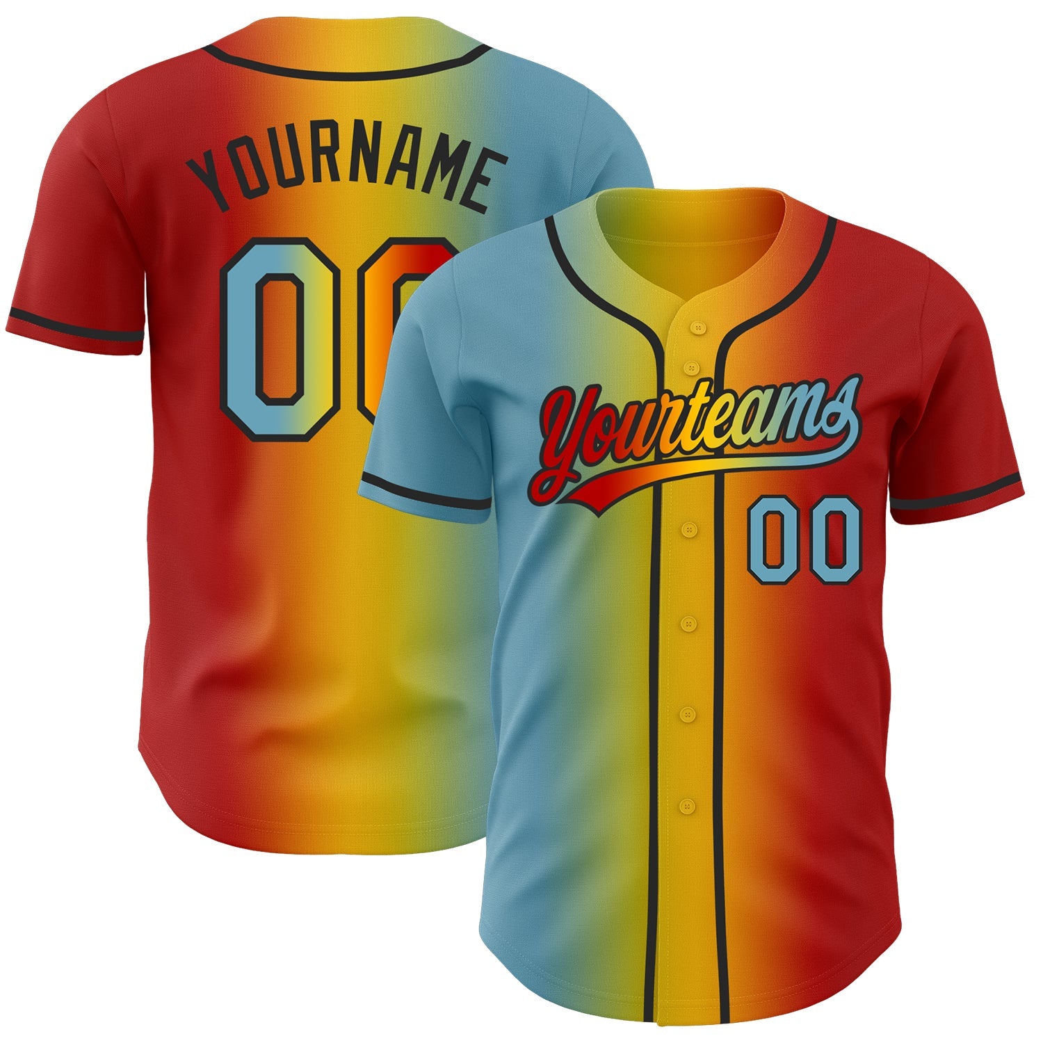 Custom Red Shadow Blue Yellow-Black Authentic Gradient Fashion Baseball Jersey - Main View