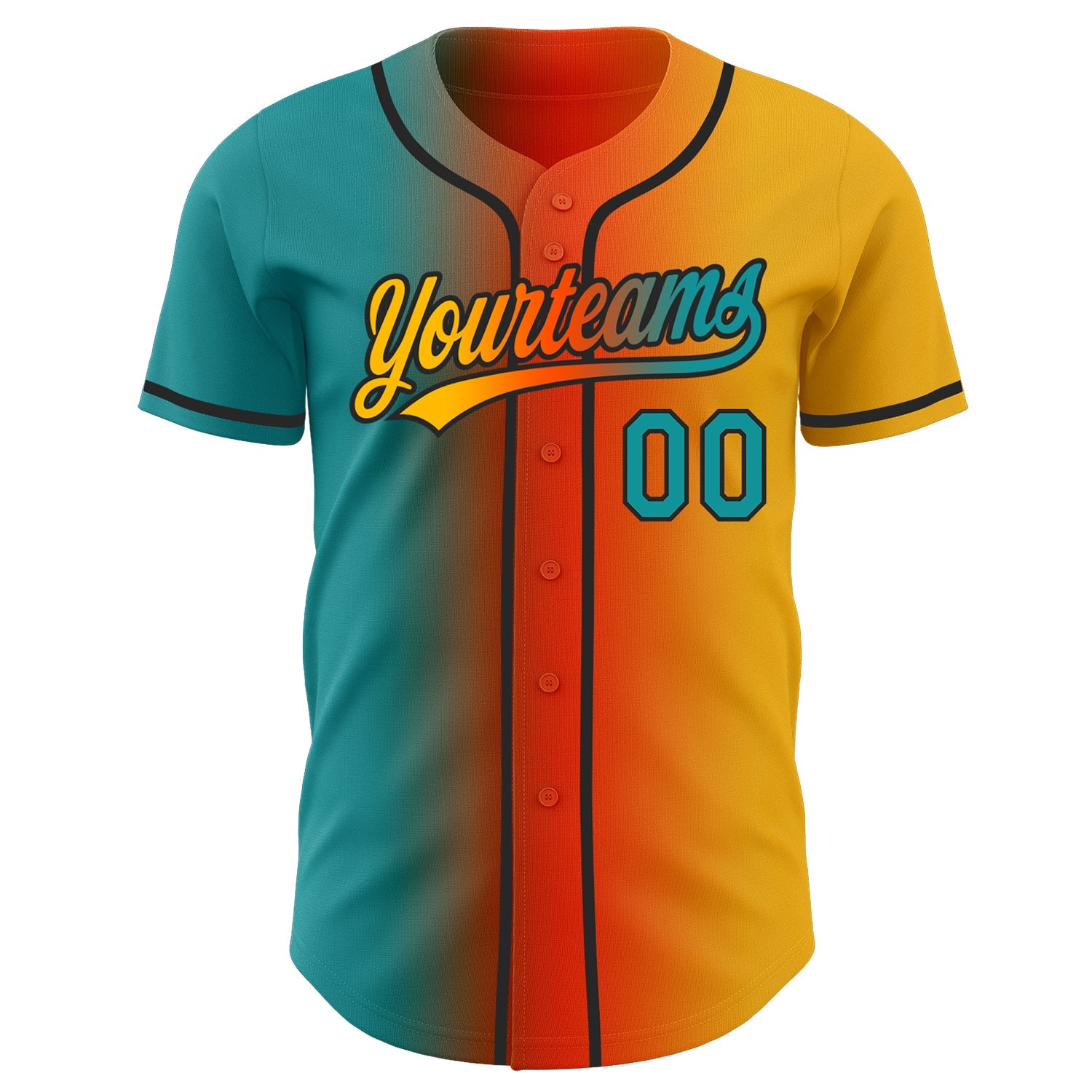 Custom Gold Teal Orange-Black Authentic Gradient Fashion Baseball Jersey view 3