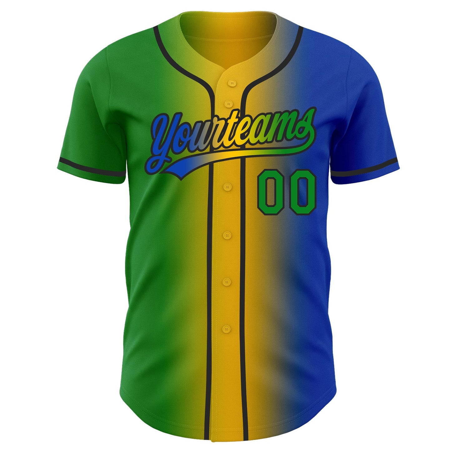 Custom Thunder Blue Grass Green Yellow-Black Authentic Gradient Fashion Baseball Jersey view 3