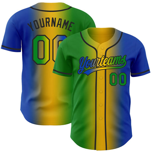 Custom Thunder Blue Grass Green Yellow-Black Authentic Gradient Fashion Baseball Jersey - Main View