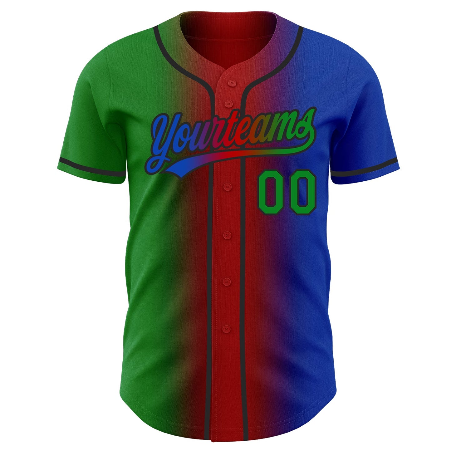 Custom Thunder Blue Grass Green Red-Black Authentic Gradient Fashion Baseball Jersey view 3