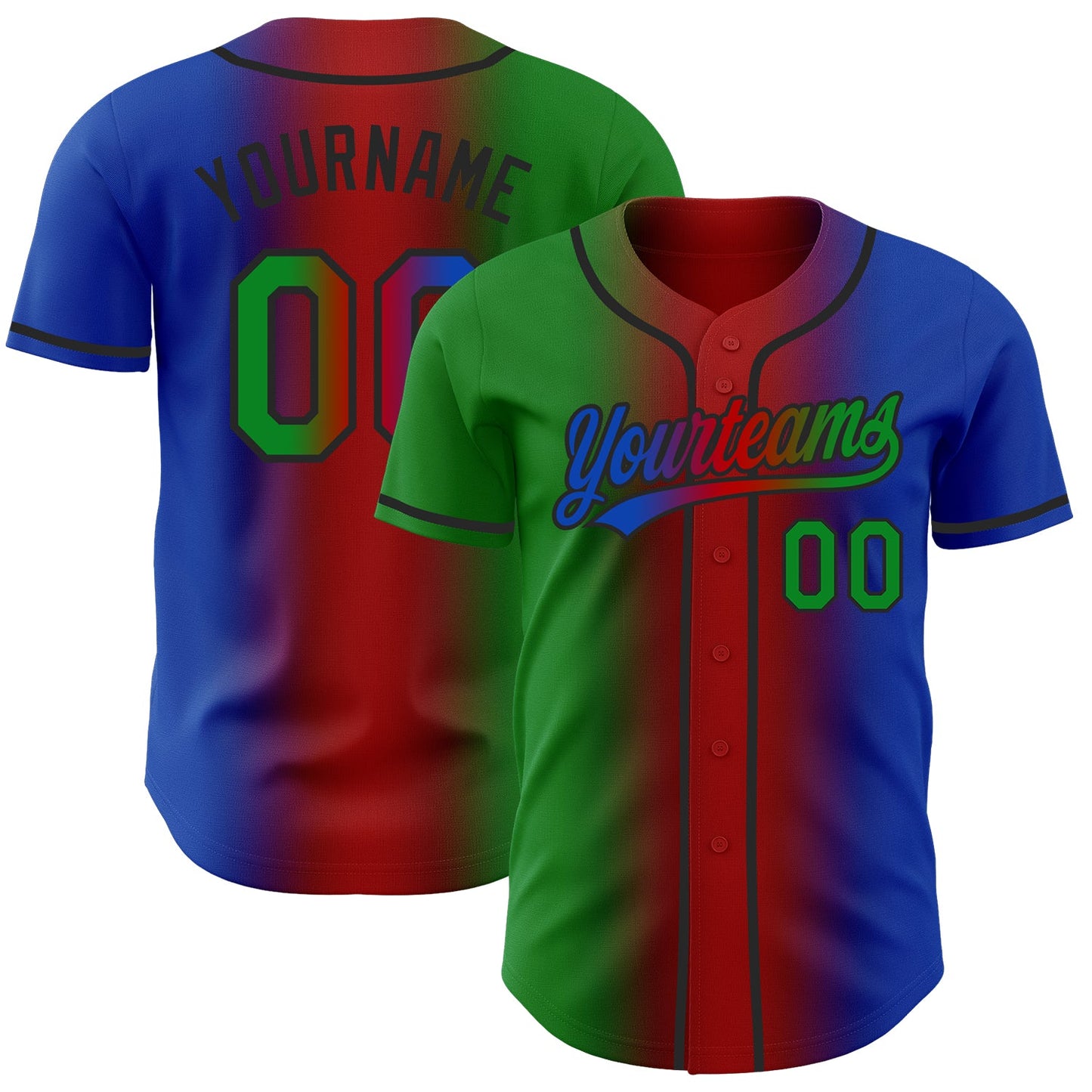 Custom Thunder Blue Grass Green Red-Black Authentic Gradient Fashion Baseball Jersey - Main View