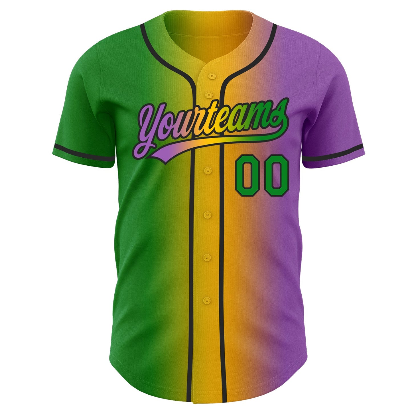 Custom Medium Purple Grass Green Yellow-Black Authentic Gradient Fashion Baseball Jersey view 3