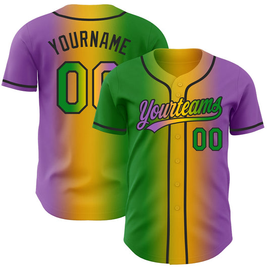 Custom Medium Purple Grass Green Yellow-Black Authentic Gradient Fashion Baseball Jersey - Main View