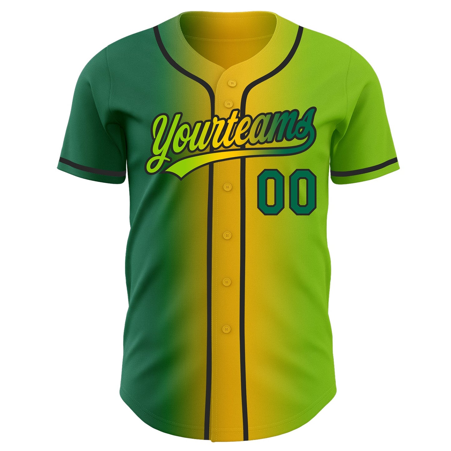 Custom Neon Green Kelly Green Yellow-Black Authentic Gradient Fashion Baseball Jersey view 3