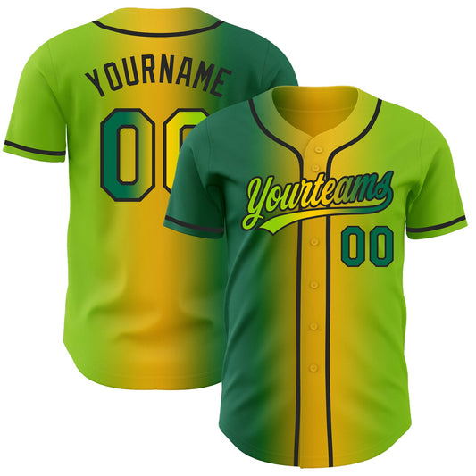 Custom Neon Green Kelly Green Yellow-Black Authentic Gradient Fashion Baseball Jersey - Main View