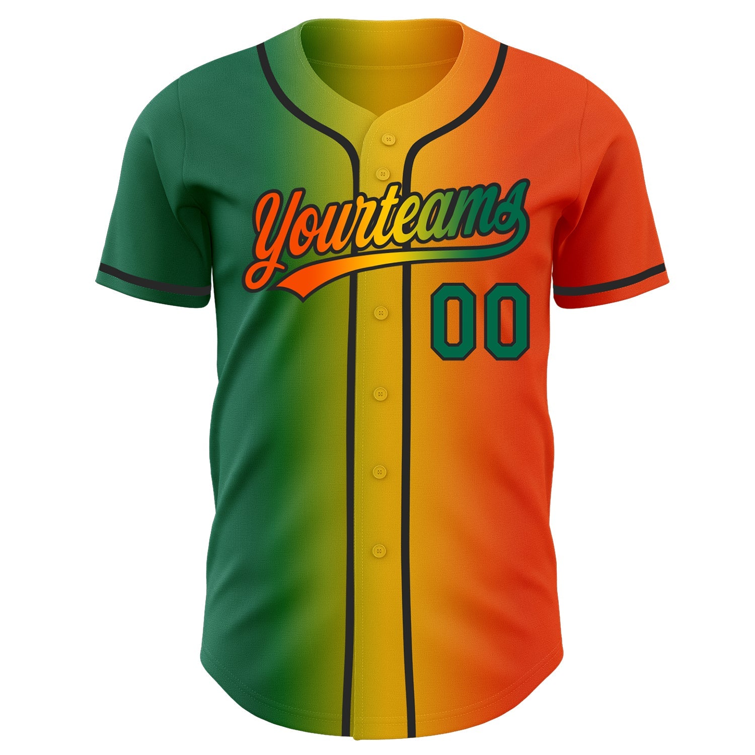 Custom Orange Kelly Green Yellow-Black Authentic Gradient Fashion Baseball Jersey view 3