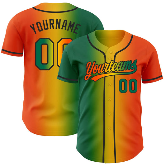 Custom Orange Kelly Green Yellow-Black Authentic Gradient Fashion Baseball Jersey - Main View