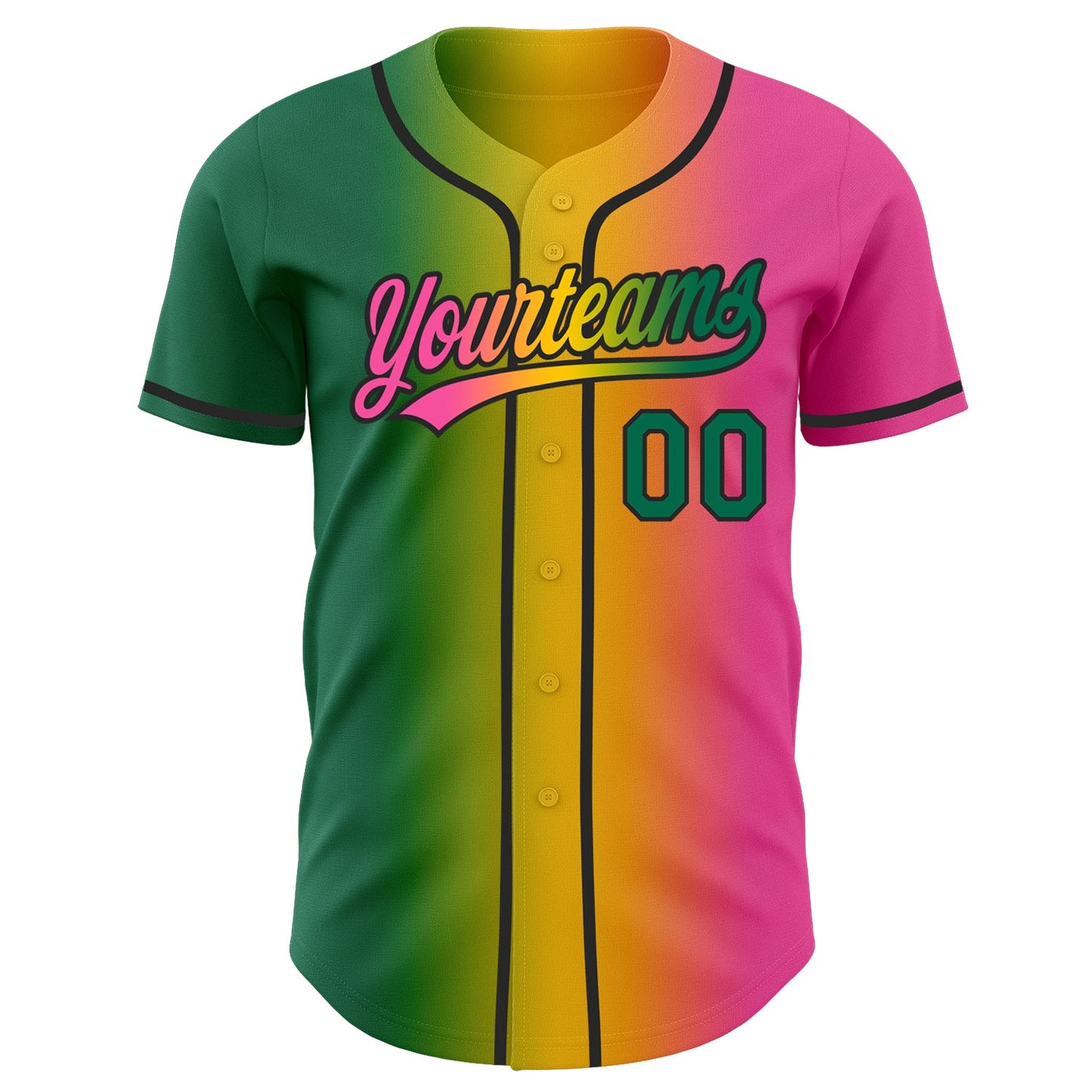 Custom Pink Kelly Green Yellow-Black Authentic Gradient Fashion Baseball Jersey view 3