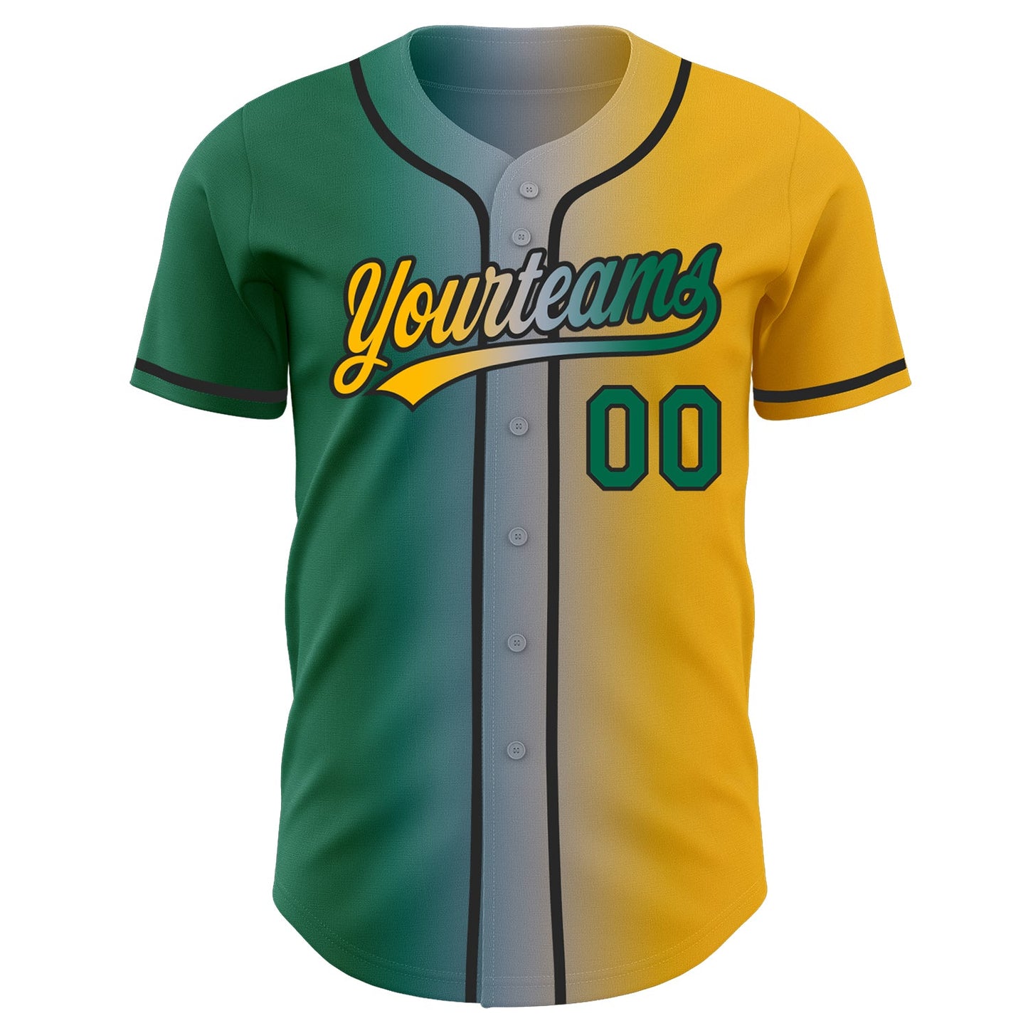Custom Gold Kelly Green Gray-Black Authentic Gradient Fashion Baseball Jersey view 3
