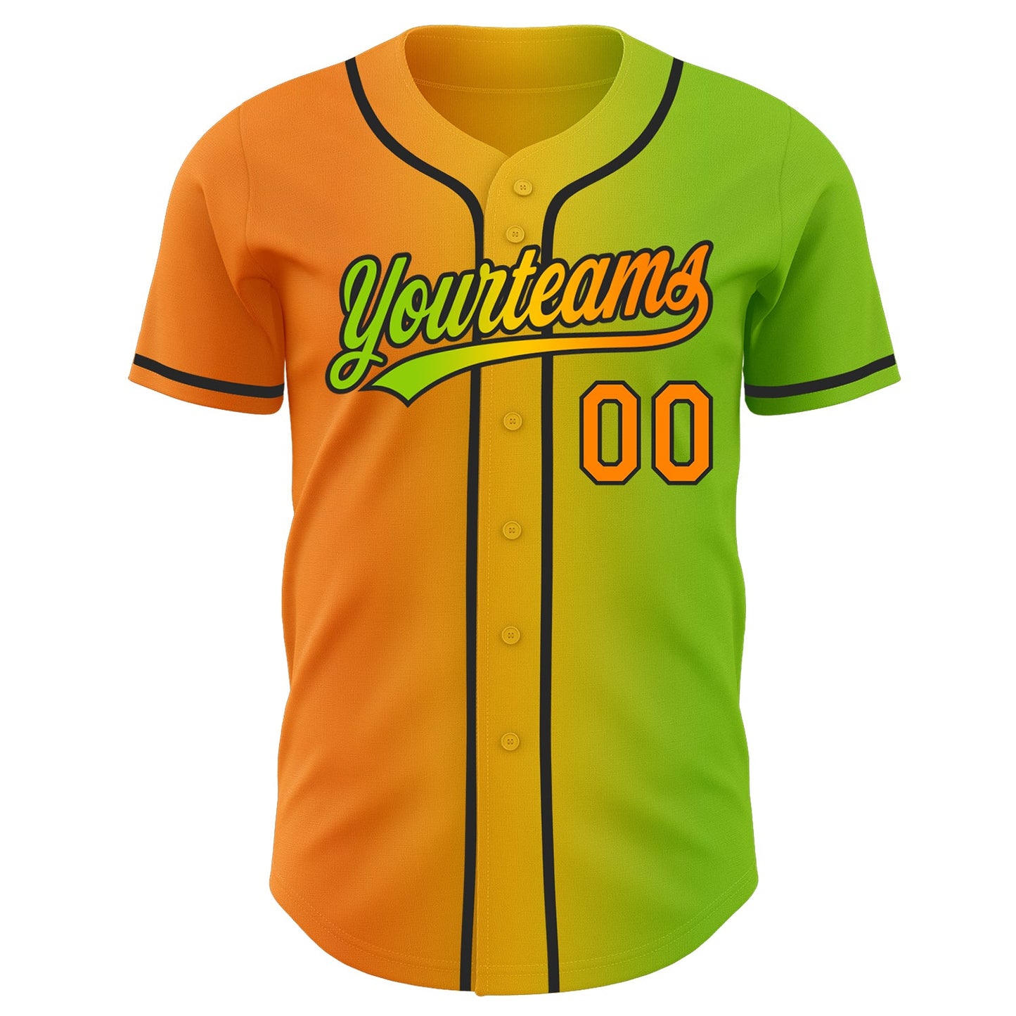 Custom Neon Green Bay Orange Yellow-Black Authentic Gradient Fashion Baseball Jersey view 3