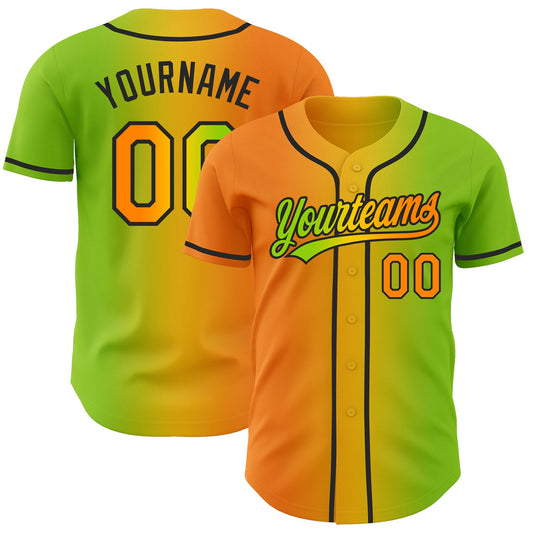 Custom Neon Green Bay Orange Yellow-Black Authentic Gradient Fashion Baseball Jersey - Main View