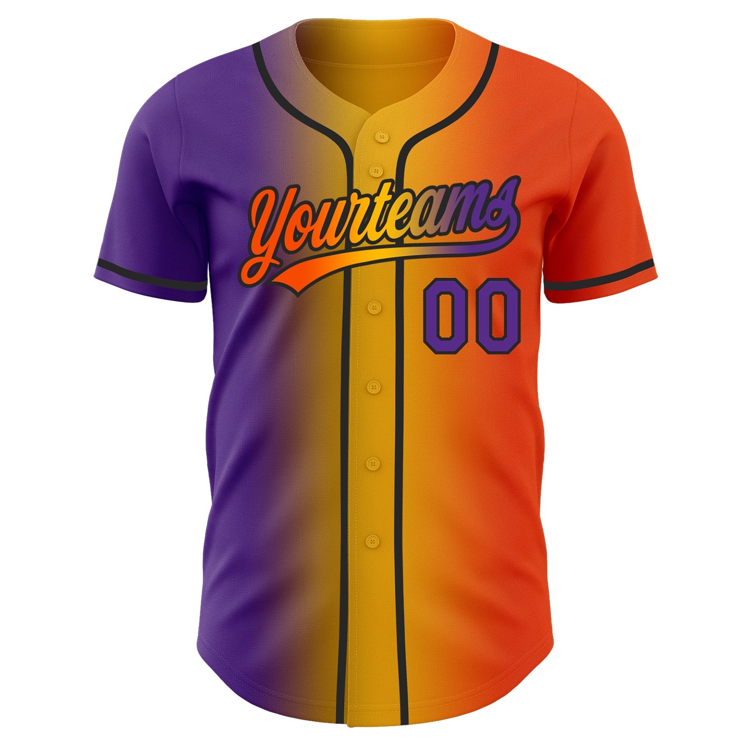 Custom Orange Purple Gold-Black Authentic Gradient Fashion Baseball Jersey view 3