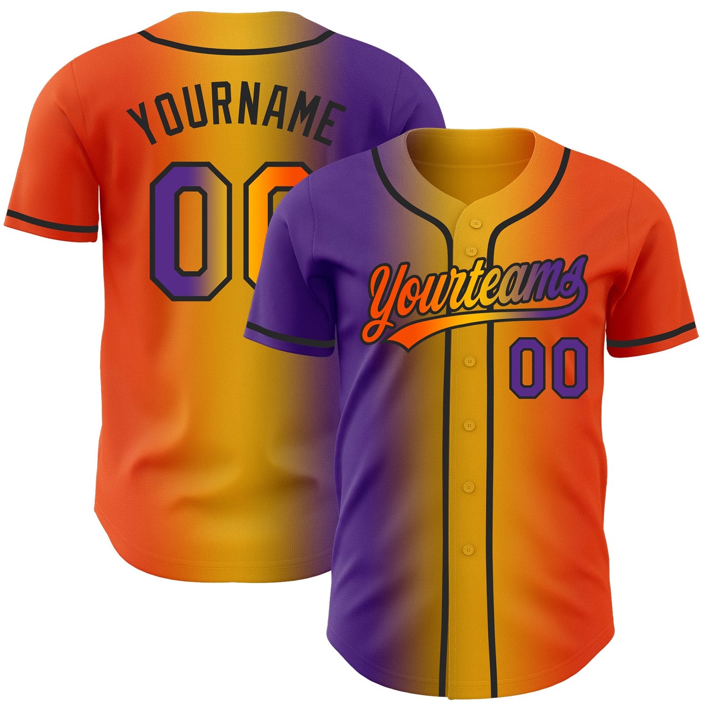 Custom Orange Purple Gold-Black Authentic Gradient Fashion Baseball Jersey - Main View