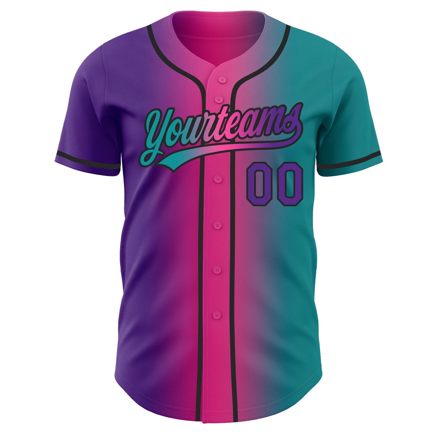 Custom Teal Purple Pink-Black Authentic Gradient Fashion Baseball Jersey view 3