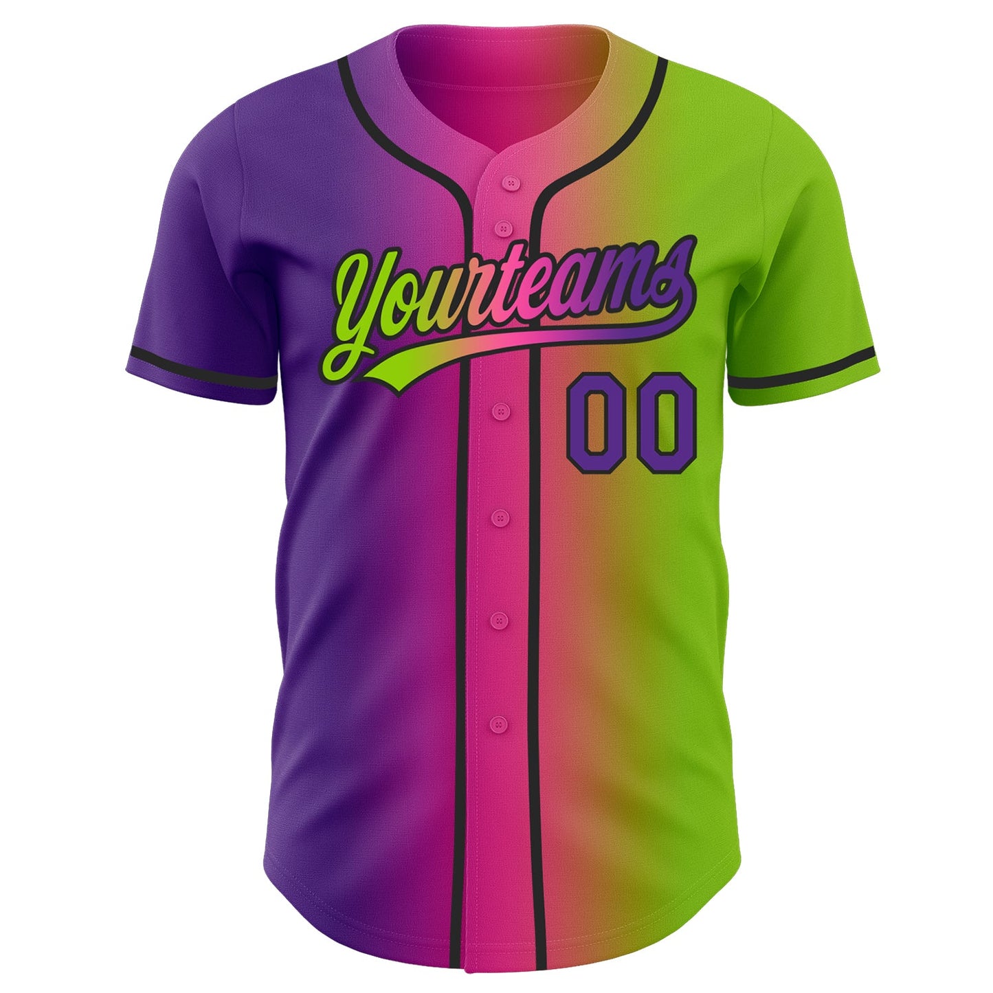 Custom Neon Green Purple Pink-Black Authentic Gradient Fashion Baseball Jersey view 3