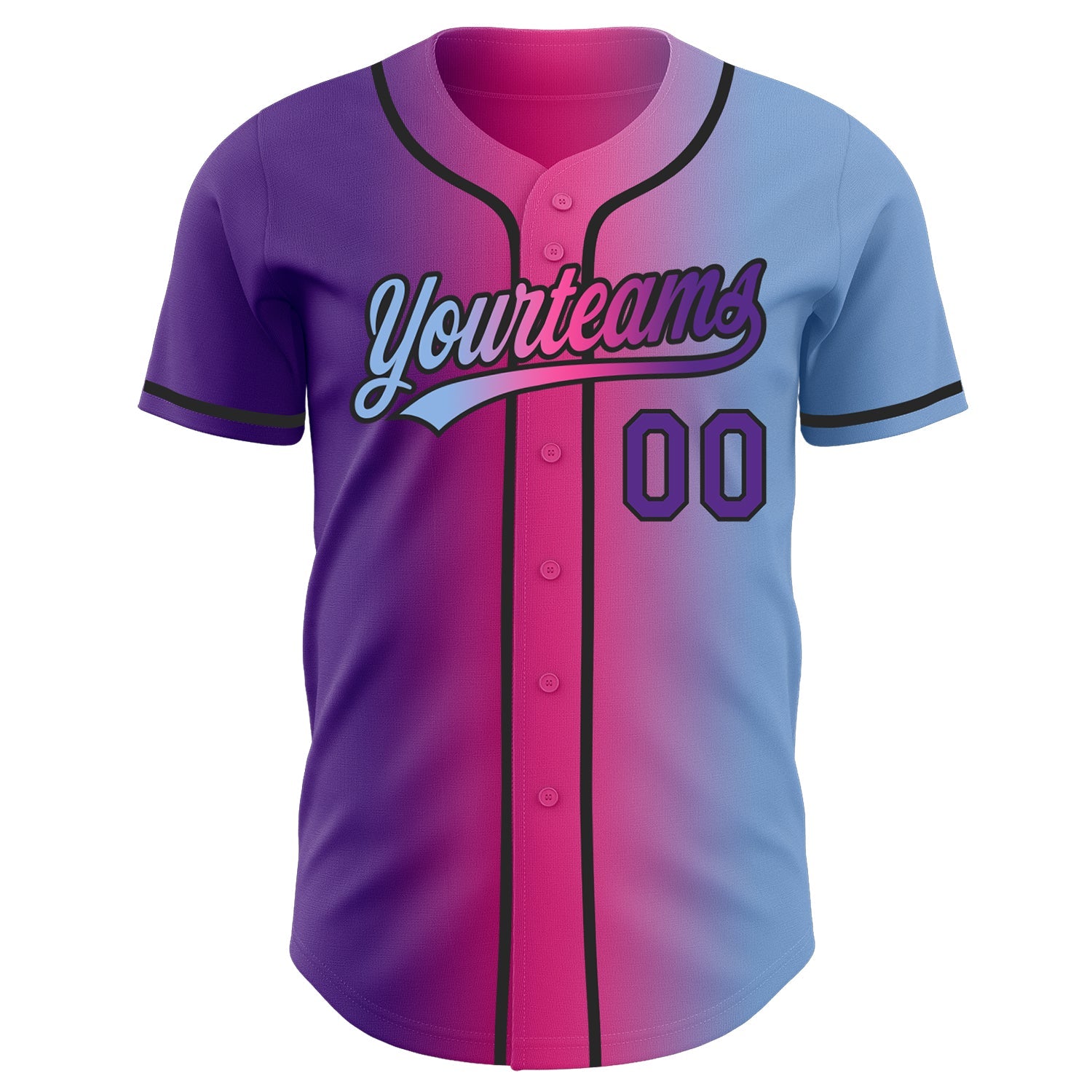 Custom Light Blue Purple Pink-Black Authentic Gradient Fashion Baseball Jersey view 3