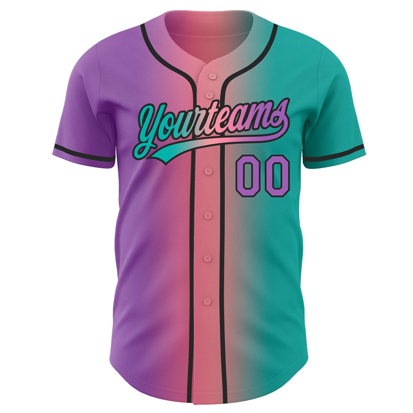 Custom Aqua Medium Purple Medium Pink-Black Authentic Gradient Fashion Baseball Jersey view 3