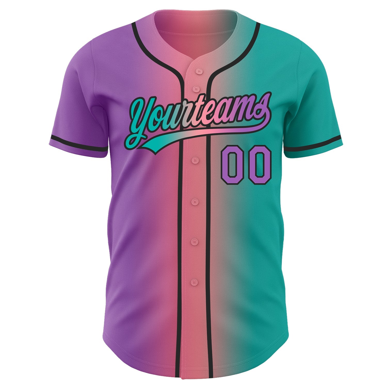 Custom Aqua Medium Purple Medium Pink-Black Authentic Gradient Fashion Baseball Jersey view 3